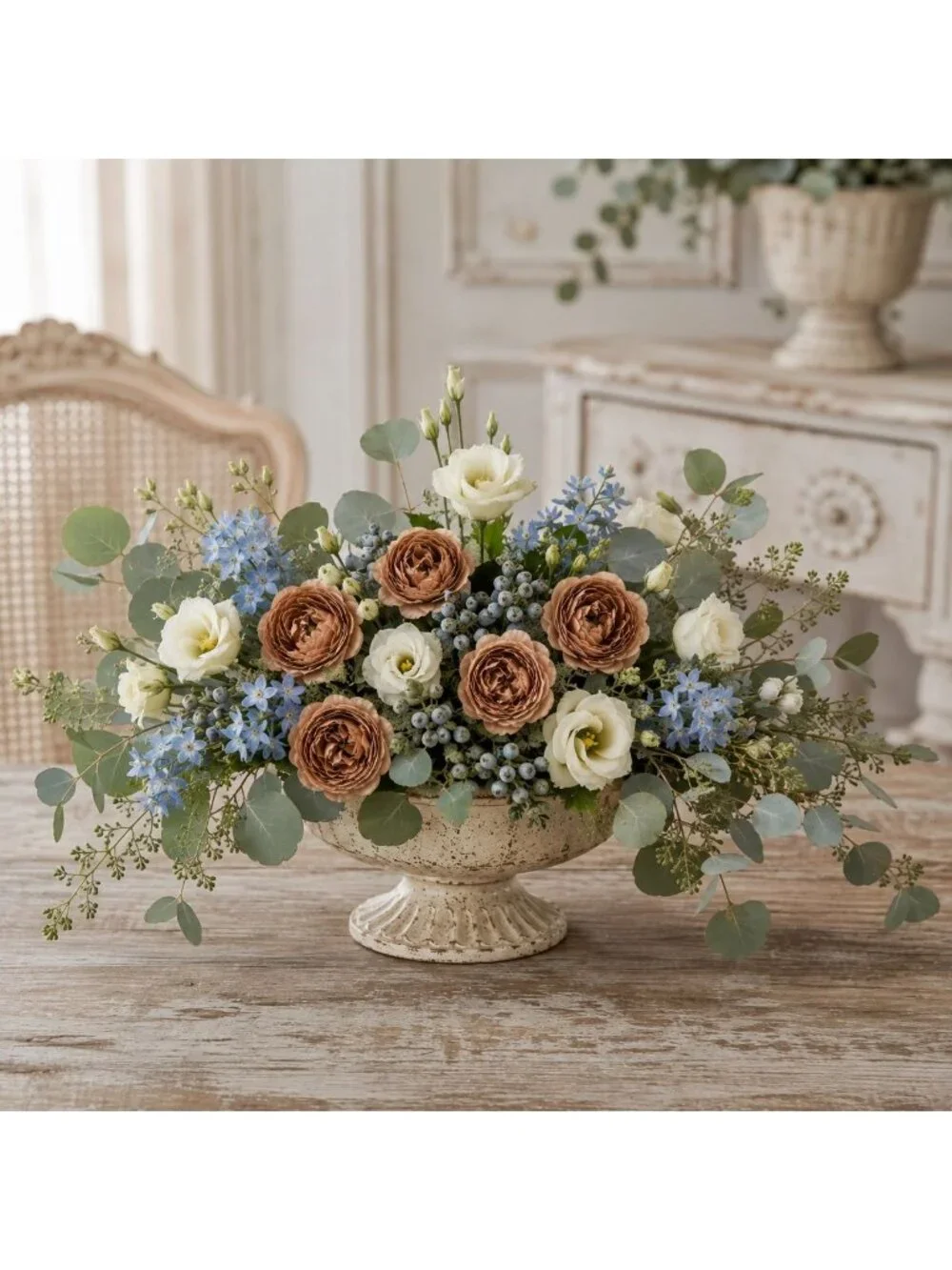 Chocolate Cream Brown Artificial Peony Ranunculus Flowers Set of 6 with 7 Inch W